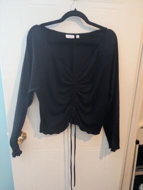 Torrid Lovesick Black Ruched Drawstring Long Sleeve Top